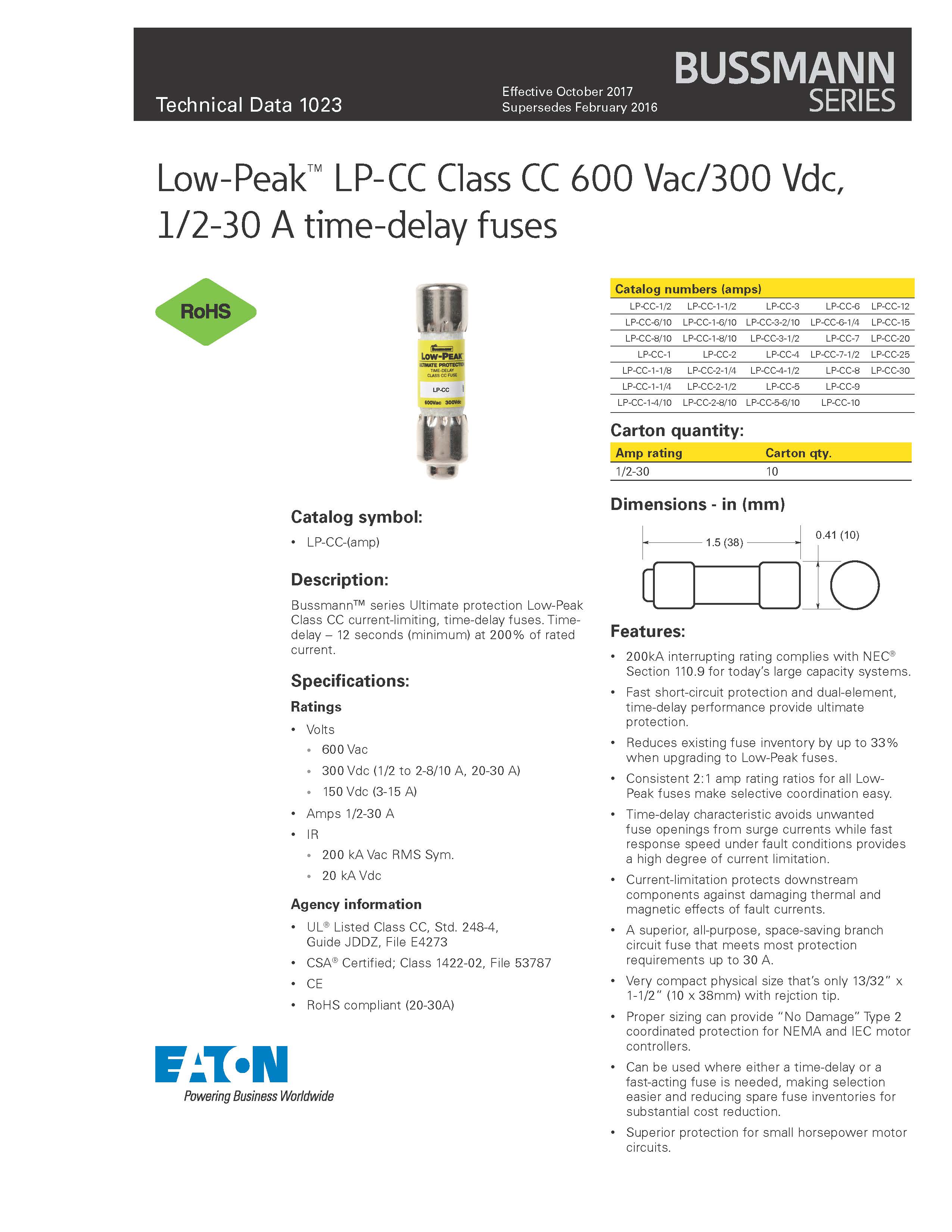 LP-CC系列10*38延時(shí)熔斷器參數(shù)