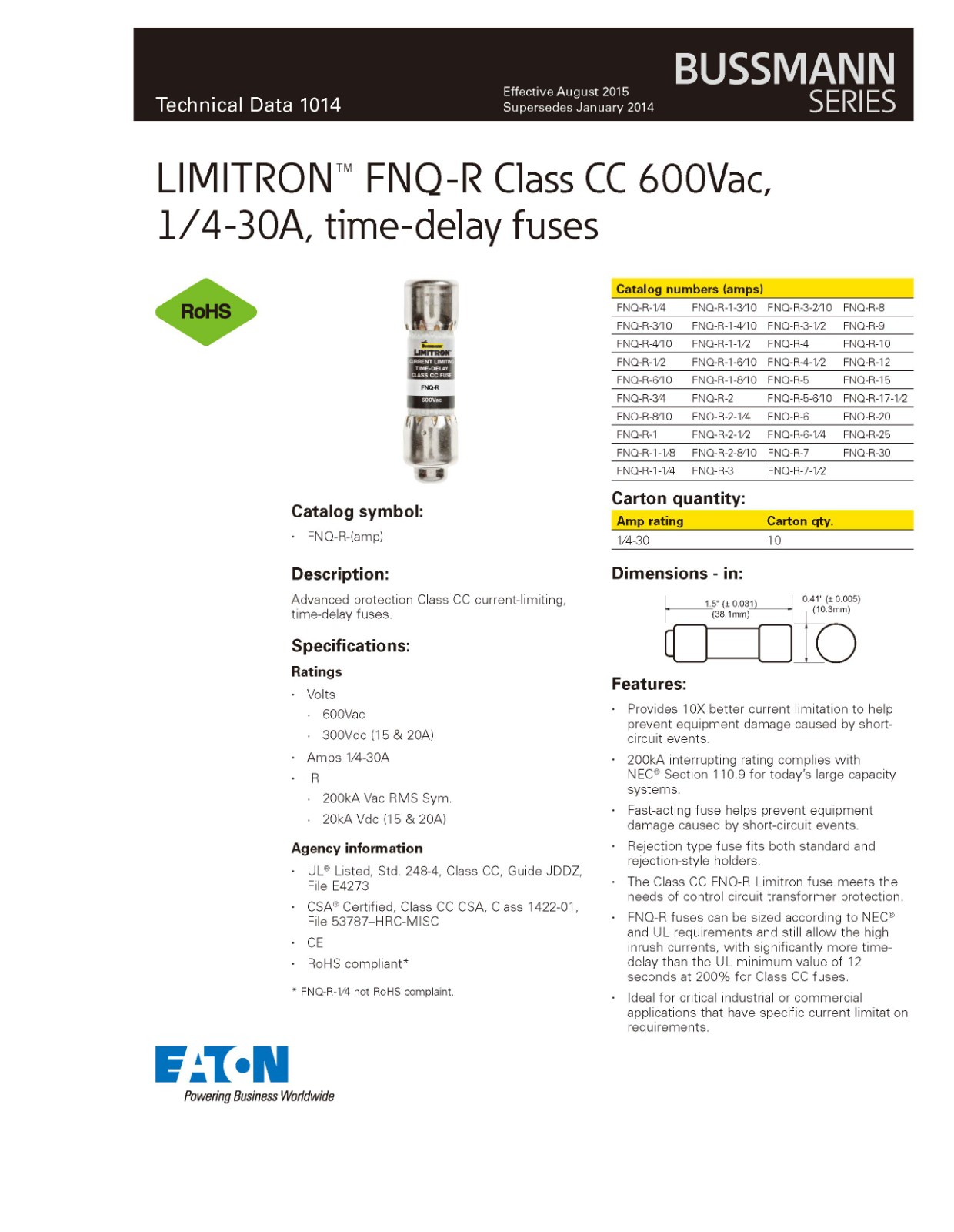 FNQ-R系列熔斷器型號(hào)